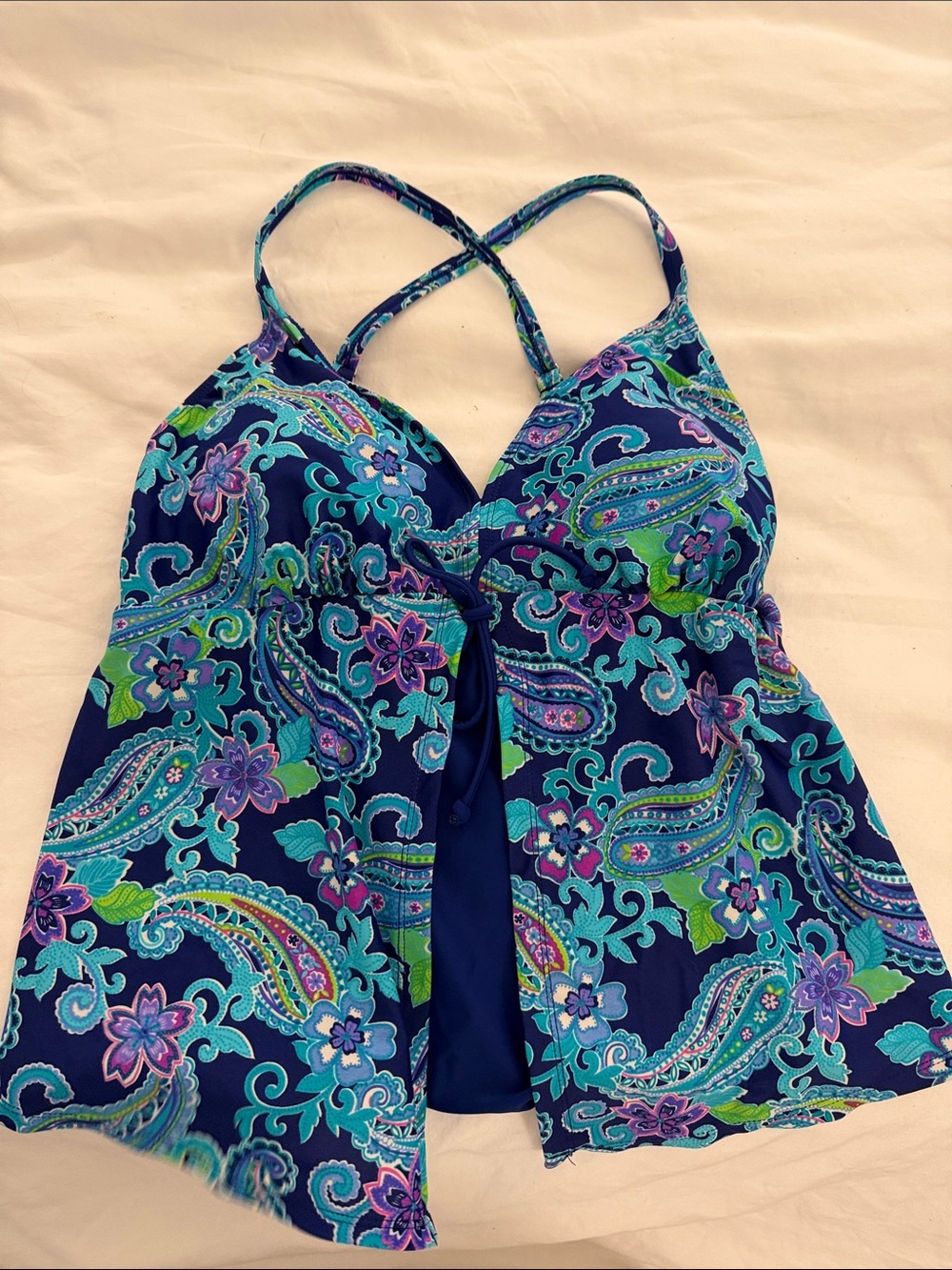 Ocean Dream Size 14 Women’s Royal Blue Paisley Tankini Top with Crossback Straps